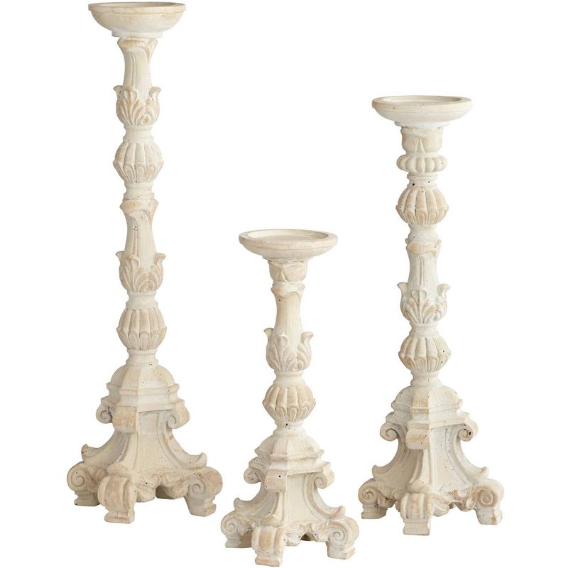 Kensington Hill Whitewashed Carved Pillar Candle Holders Set of 3