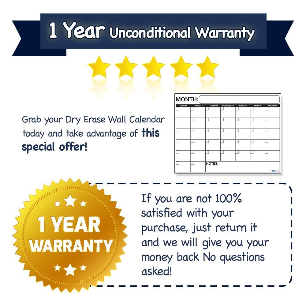 Best EXTRA LARGE Dry Erase Wall Calendar Planner & Organizer 36&rdquo; x 48&rdquo; in Laminated Dry or Wet Erase Print Squares to Plan Your Whole Day - Perfect for School Classes Office Cubical Home College Dorms