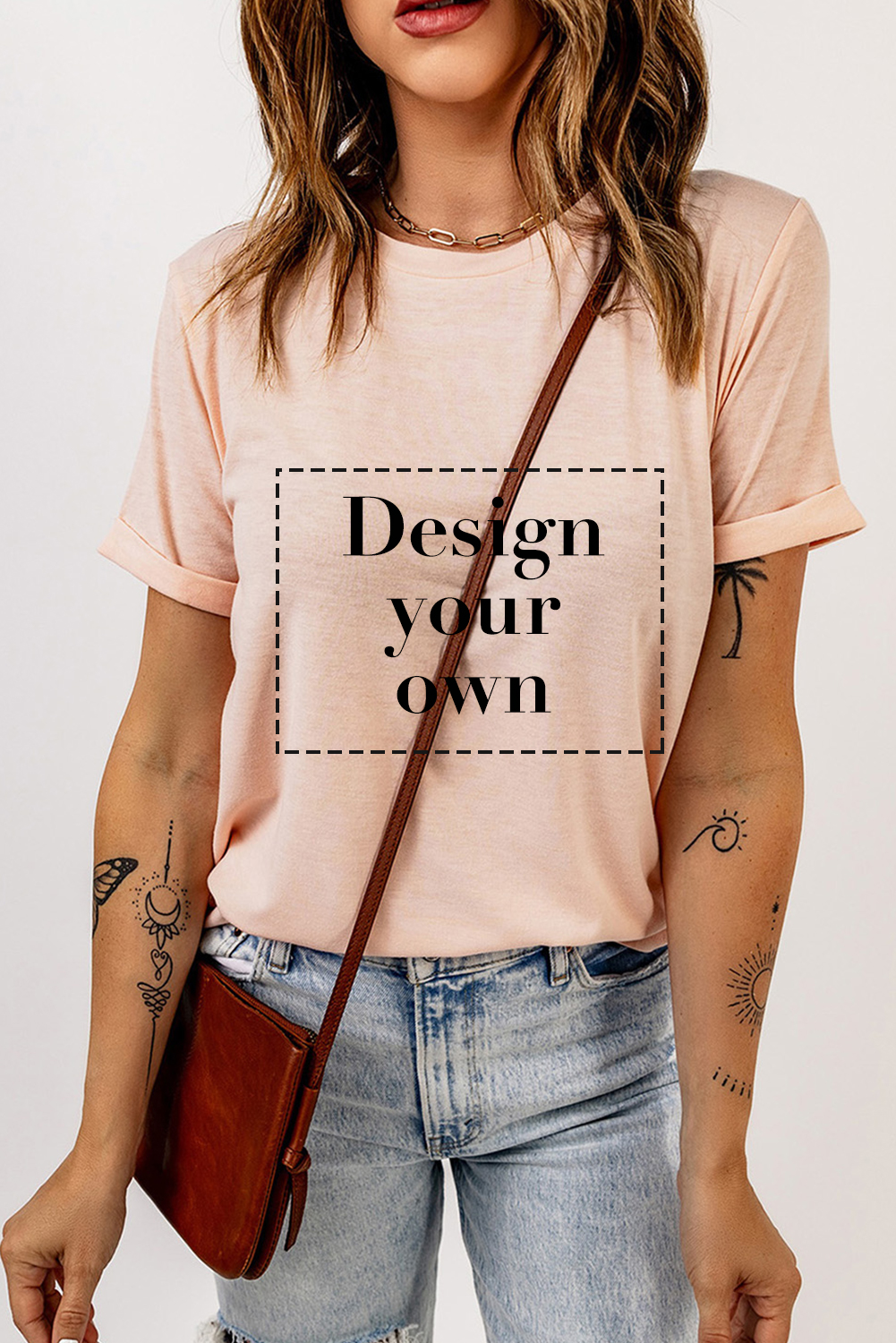 Blank T Shirt - Pink Casual Solid Color Crew Neck Tee Customized