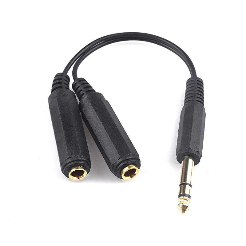 635 mm 14quot Stereo Plug Male to Dual 635 mm 14quot Female Cable Gold Plated Audio Cable Stereo Cord Y Splitter Adapter 6 Inch 20cm