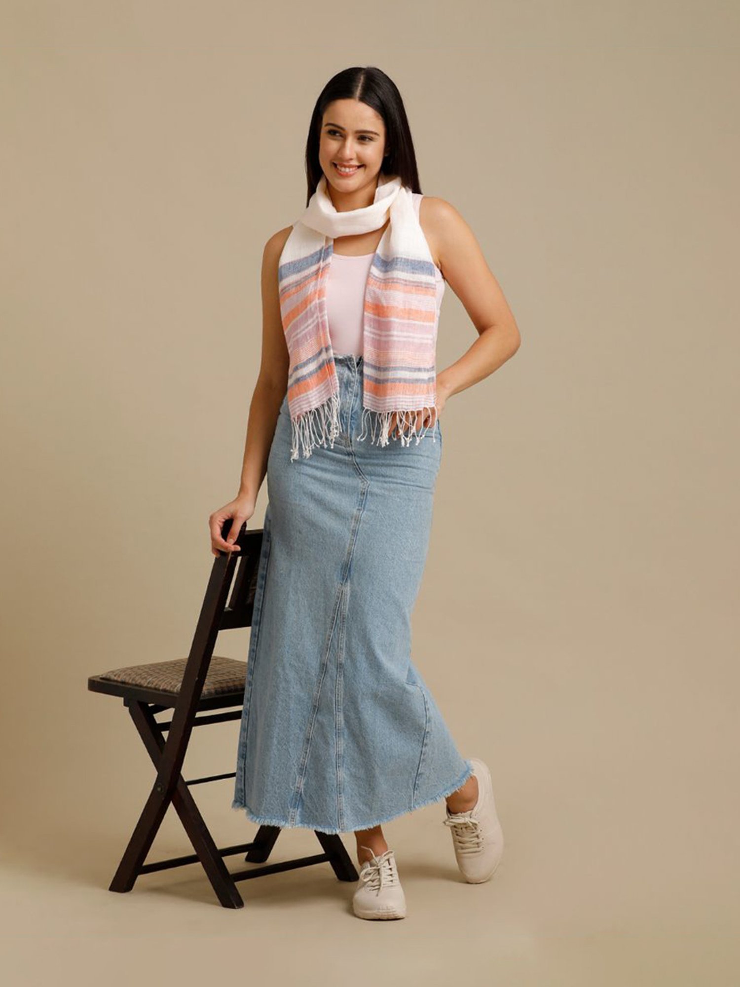 Linen Club Multicolor Striped Pure Linen Stole