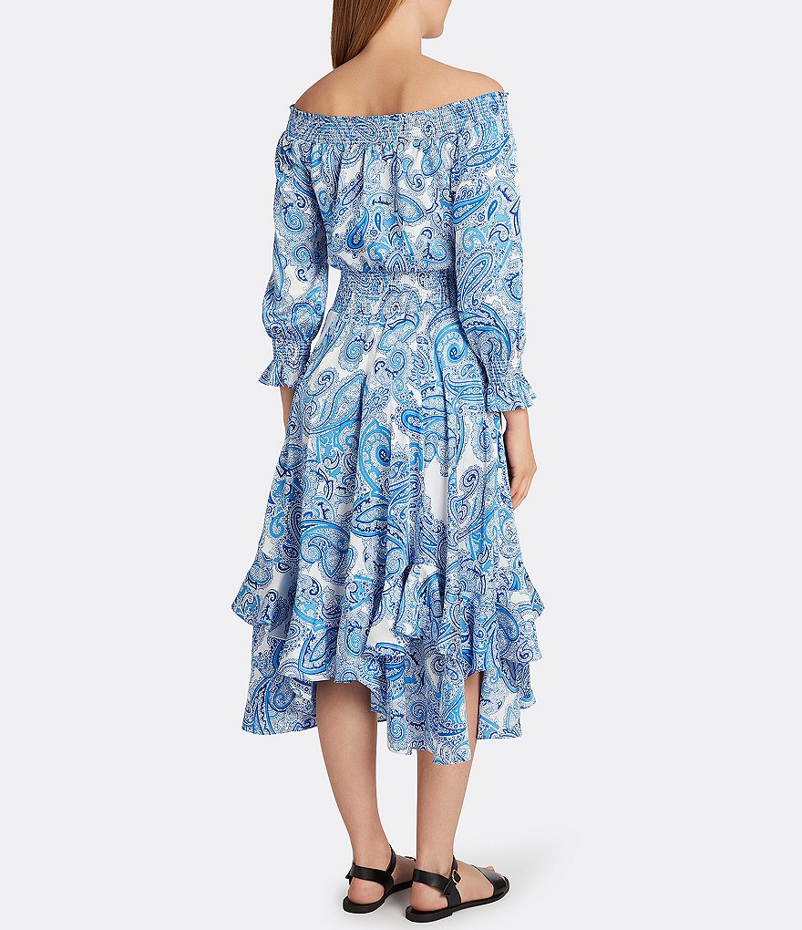 Tahari ASL Off-the-Shoulder Paisley Satin Midi Dress
