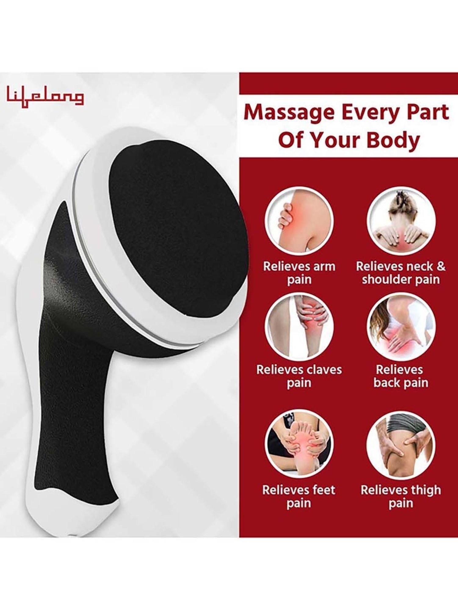 Lifelong LLM423 Electric Handheld Massager (Black & White)