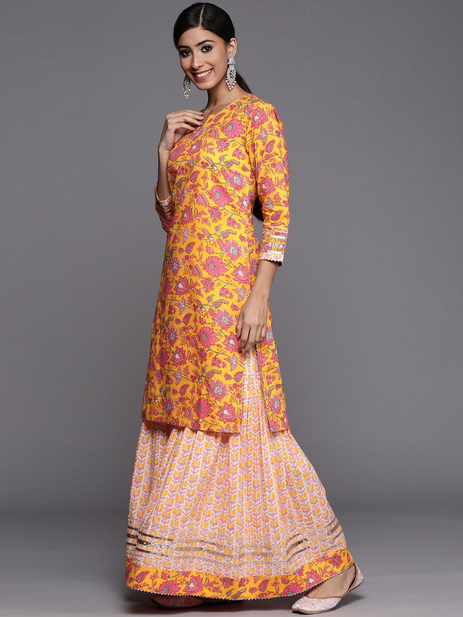 KSUT Yellow Cotton Embroidered Kurta Pant Set With Dupatta