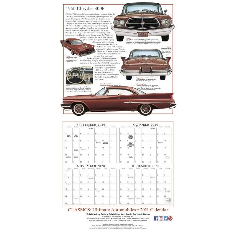 Sellers Publishing 2021 Classics: Ultimate Automobiles 16-Month Wall Calendar DK Publishing
