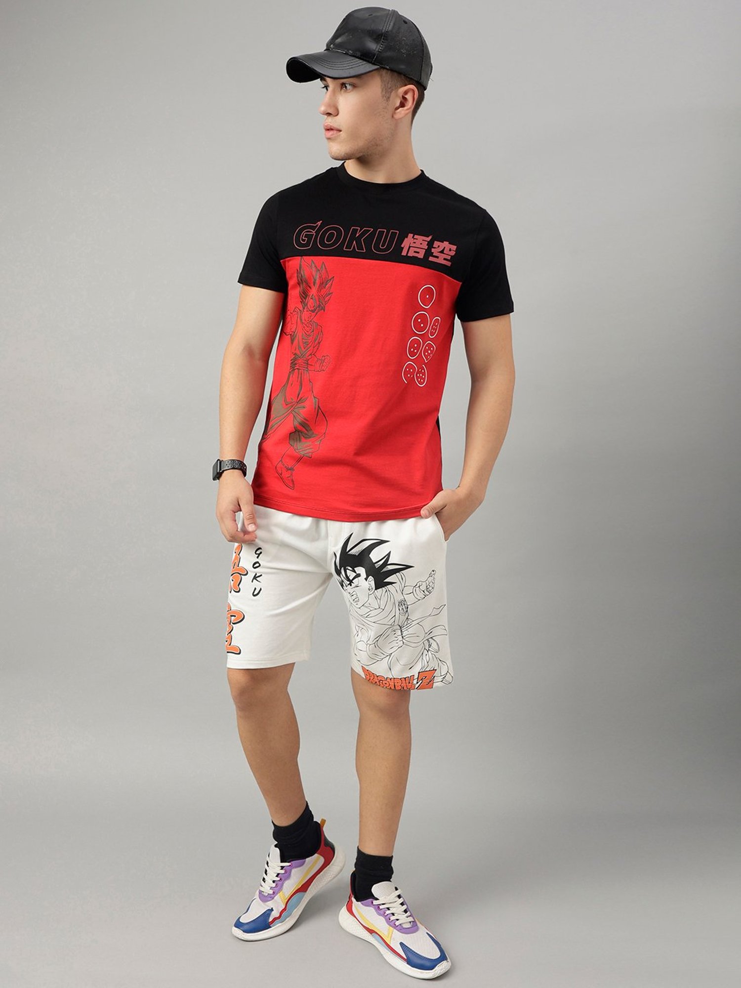 Free Authority Black & White Regular Fit Dragon Ball Z Printed Trackpants & Shorts Set