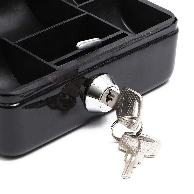 Paper Junkie Small Money Safe Key Lock Box with Coin Slot Portable Metal Cash Box, Securie Bill Storage Container with Handle, Black