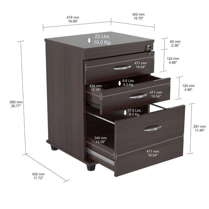 3 Drawer Locking File Cabinet Espresso - Inval