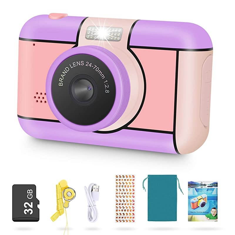 Kids Camera for Girls Age 310Years Old 24MP Dual Lens Kid Digital Camera 1080P 24 LCD Blue Screen Video Camcorder USB Rechargeable Selfie Camera with 32GB SD Card