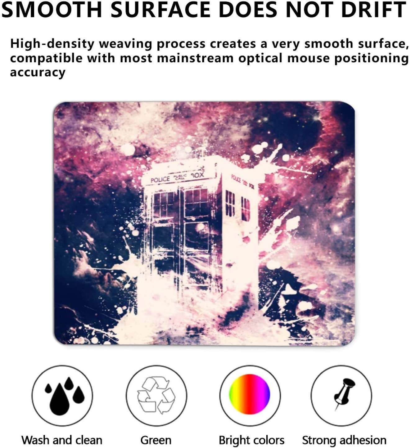 Doctor Who Mouse Pad Watercolor Police Box Tardis Gaming Mouse Mat Watercolor Non-Slip Rubber Mousepad for Home Office Working Computer Laptop Office Desk 12x10 Inch