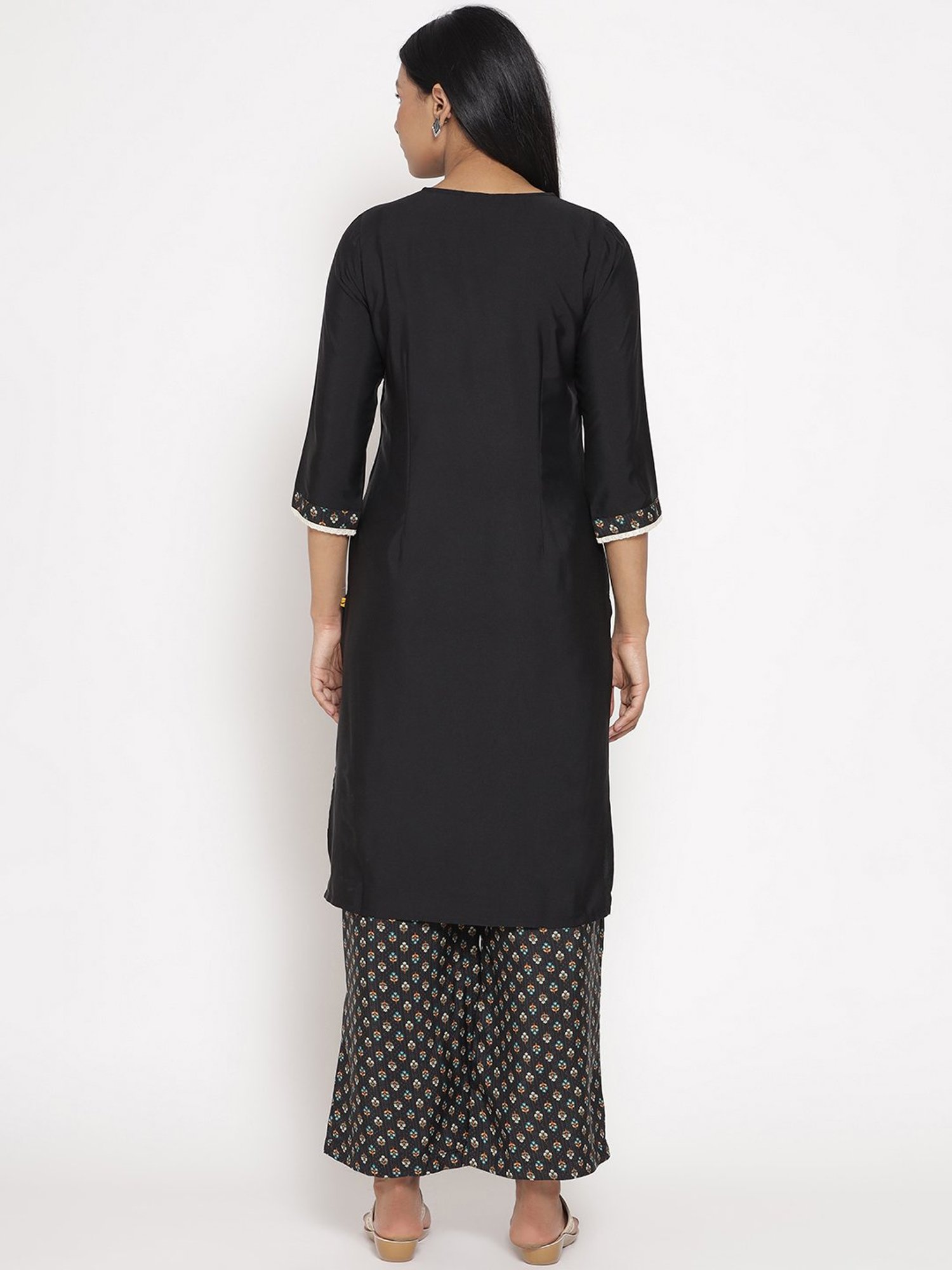 Aurelia Black Floral Print Kurta Palazzo Set