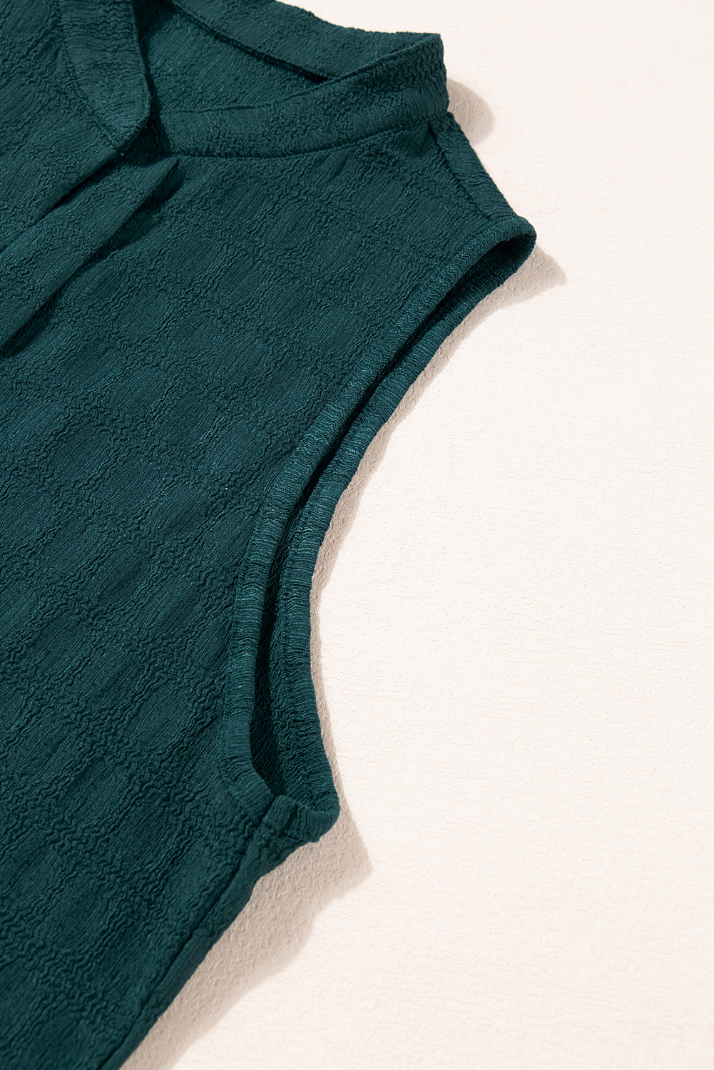 Sea Green Textured Split V Neck Sleeveless Shirt