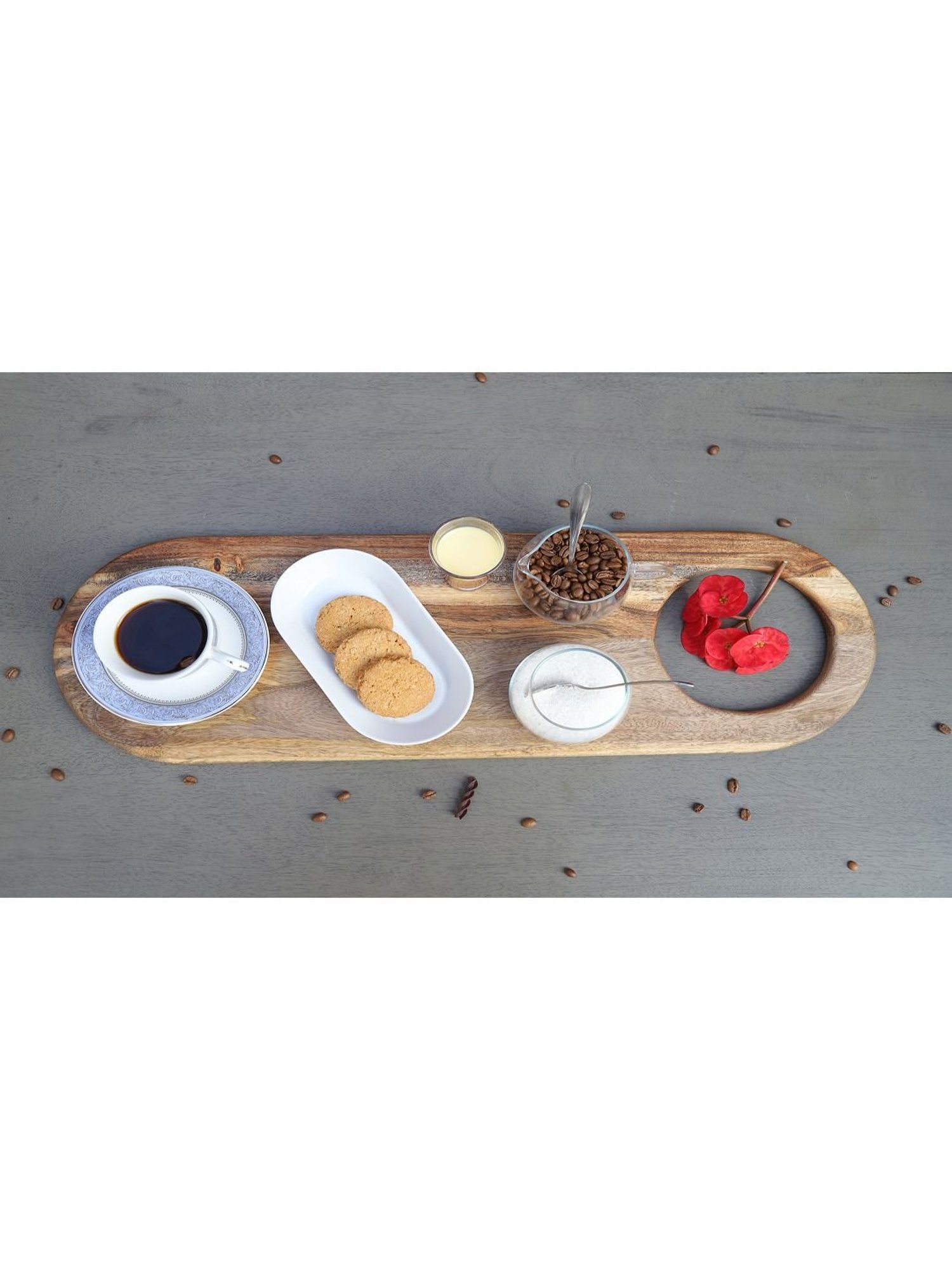 ICRAFT Sahira Cream & Brown Mango Wood Long Platter - Set of 1
