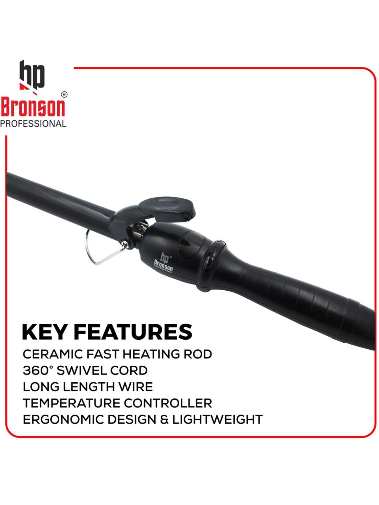 Bronson Professional Hair Curler Tong 19 mm Barrel with Digital Temperature Controller