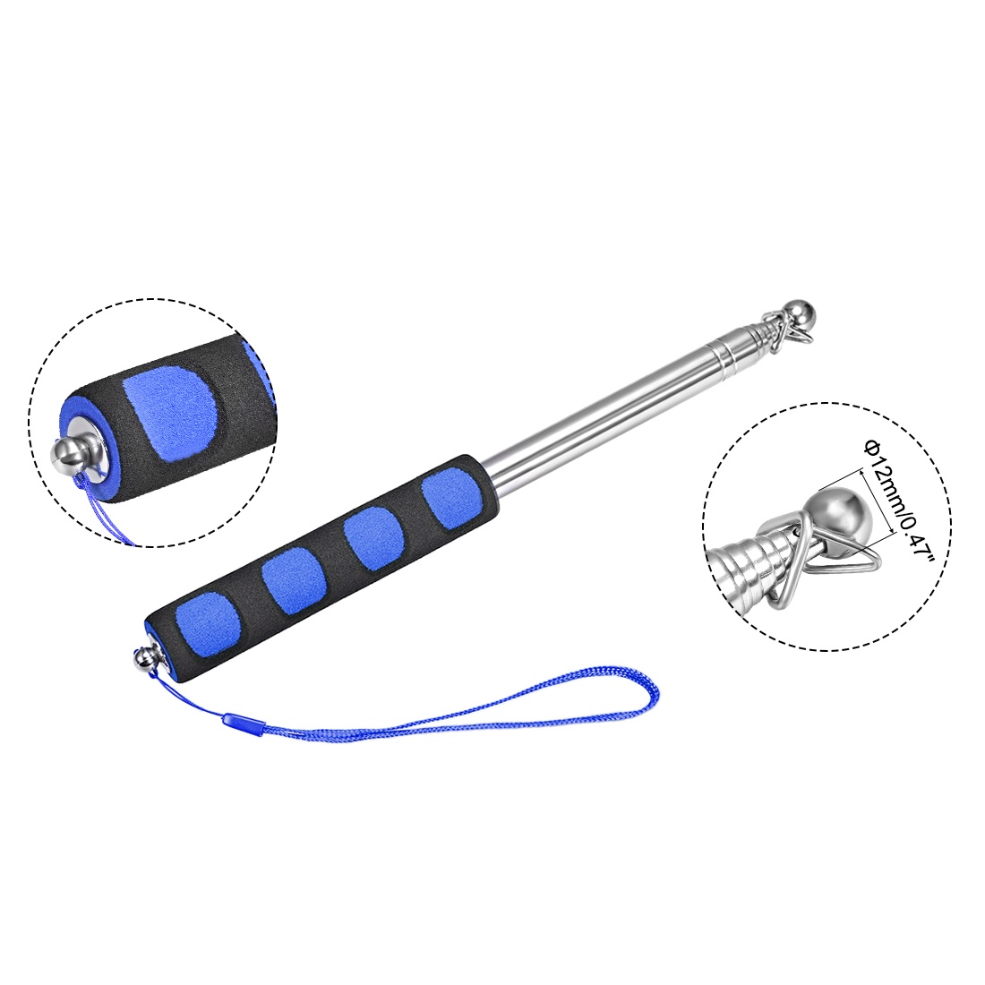 3.28ft/1m Telescopic Handheld Flagpoles Stainless Steel Telescopic Guide Flag Pole Sponge Handle Teaching Pointer for Tour Guides and Teachers Blue