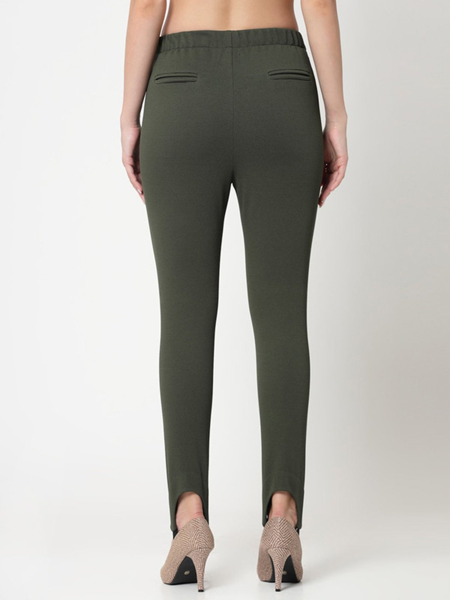 Office & You Olive Slim Fit Mid Rise Pants