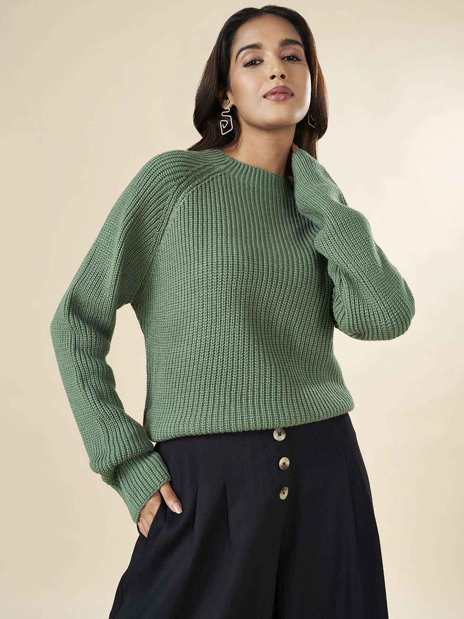 Akkriti by Pantaloons Green Regular Fit Sweater