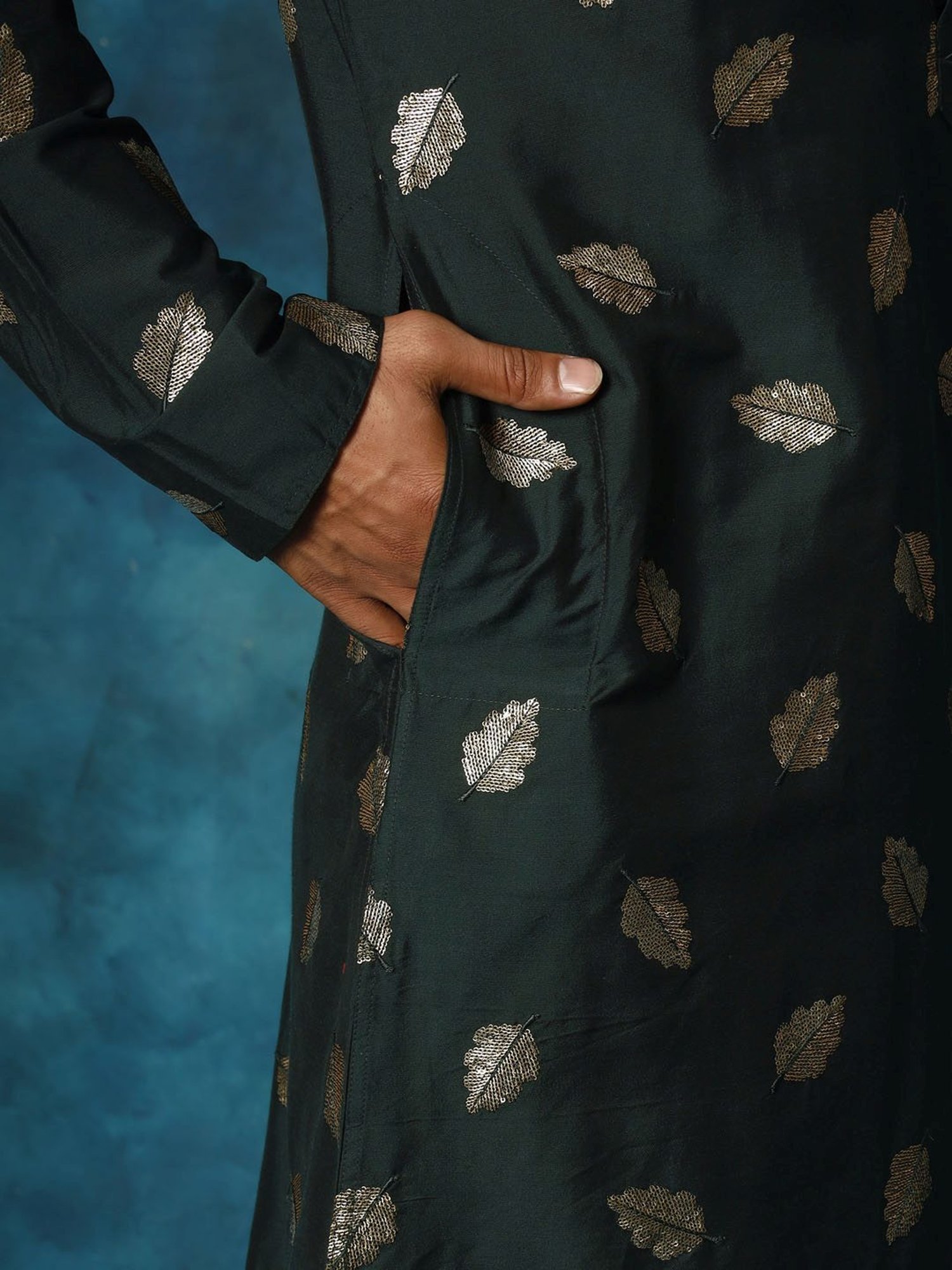 Vastramay Green & Gold Regular Fit Embroidered Kurta Bottom Set