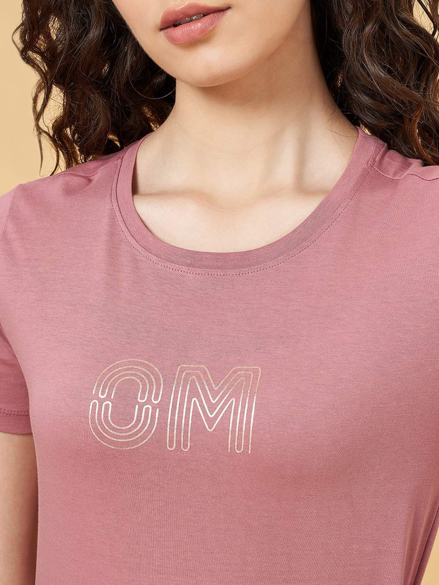 Ajile by Pantaloons Pink Cotton Printed Sports T-Shirt