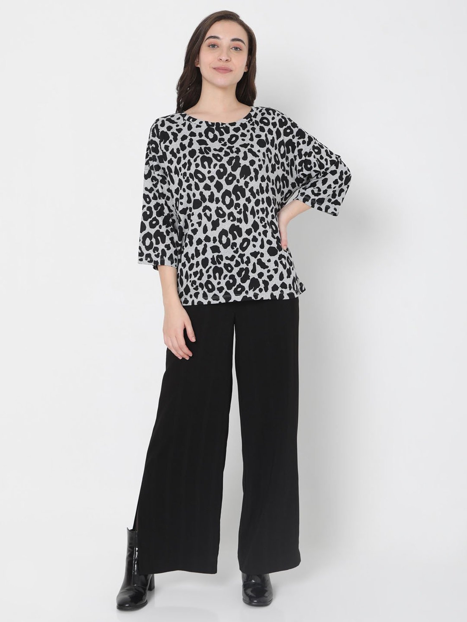 Vero Moda Grey & Black Printed Pullover