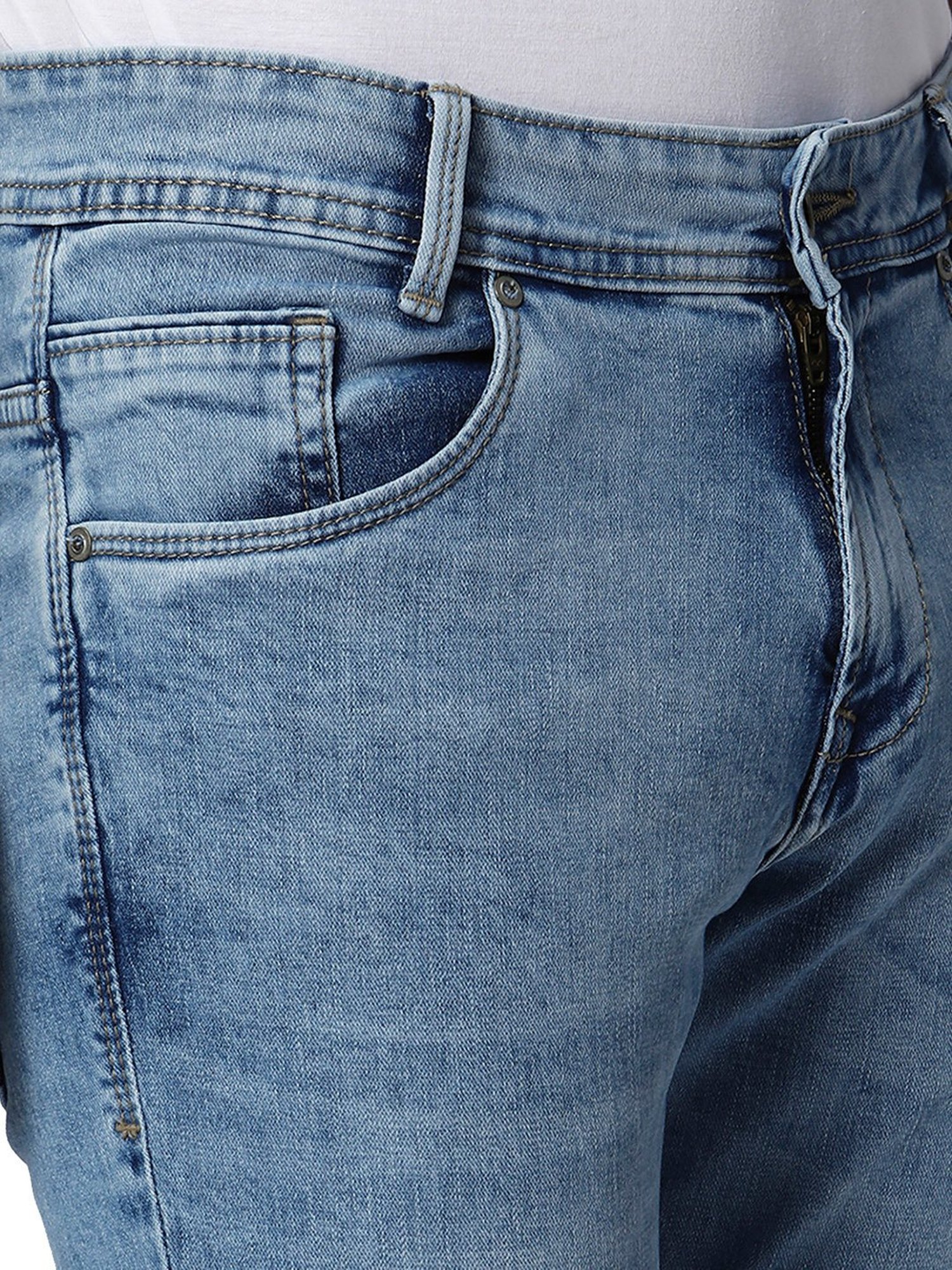 Mufti Light Blue Skinny Fit Heavily Washed Jeans