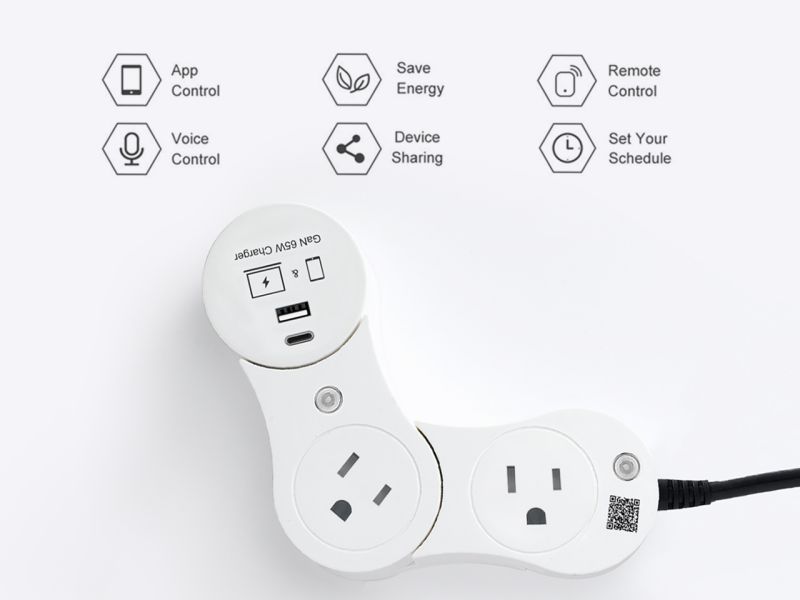 EDO Pivot Power Smart Outlet with 65W GaN Charger Fast Charging Module for Macbook&iphone,Smart Power Strip ,Two Smart Sockets Work with Amazon Alexa&nbsp;/ Echo/ Dot / Tap,With USB Charger 65W GaN Socket