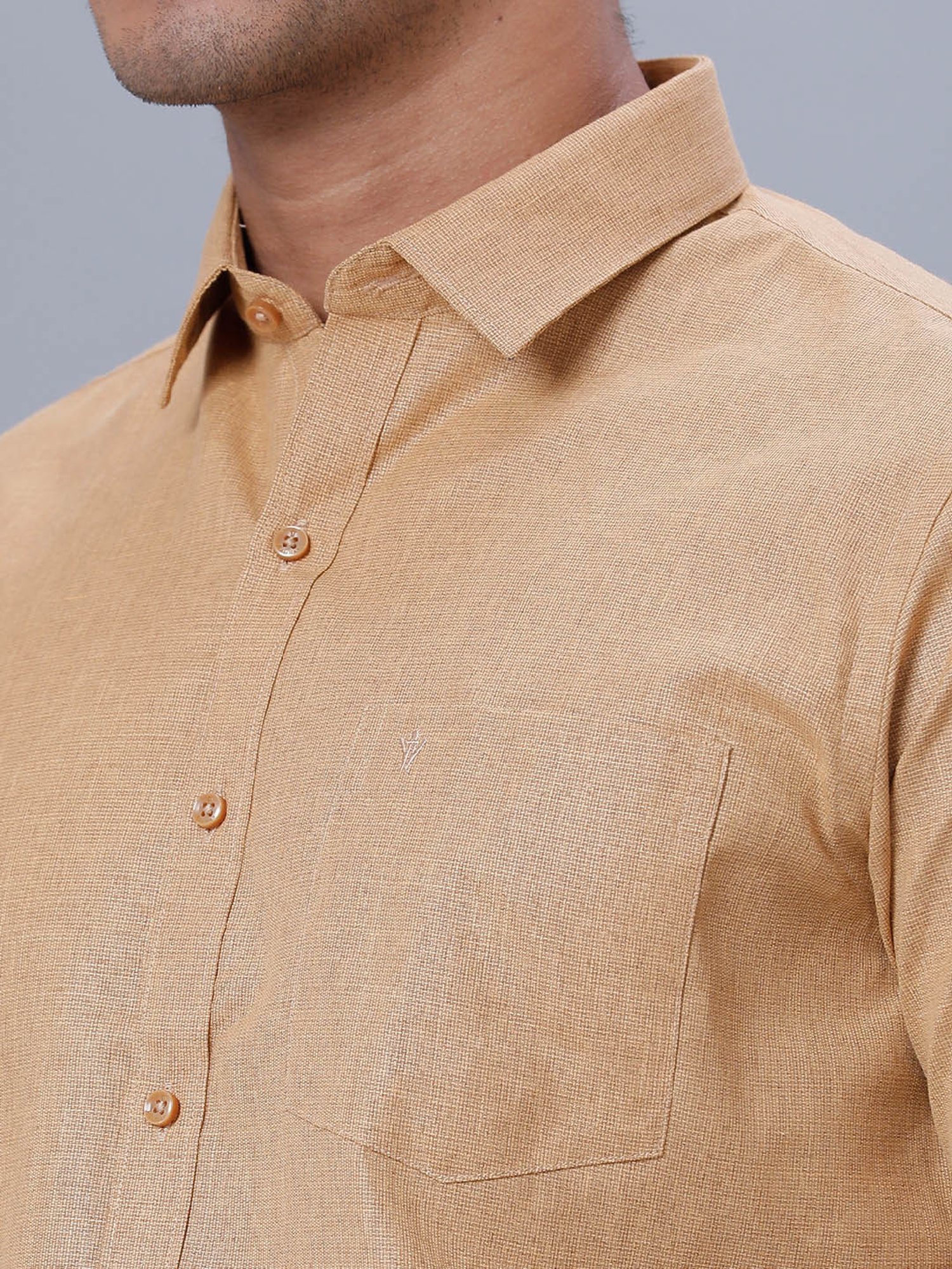 Ramraj Dark Mustard Cotton Regular Fit Shirt