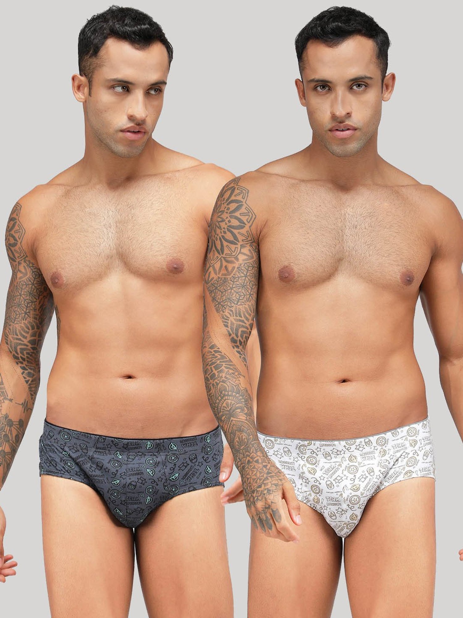 Zoiro White & Steel Grey Regular Fit Printed Briefs - Pack Of 2