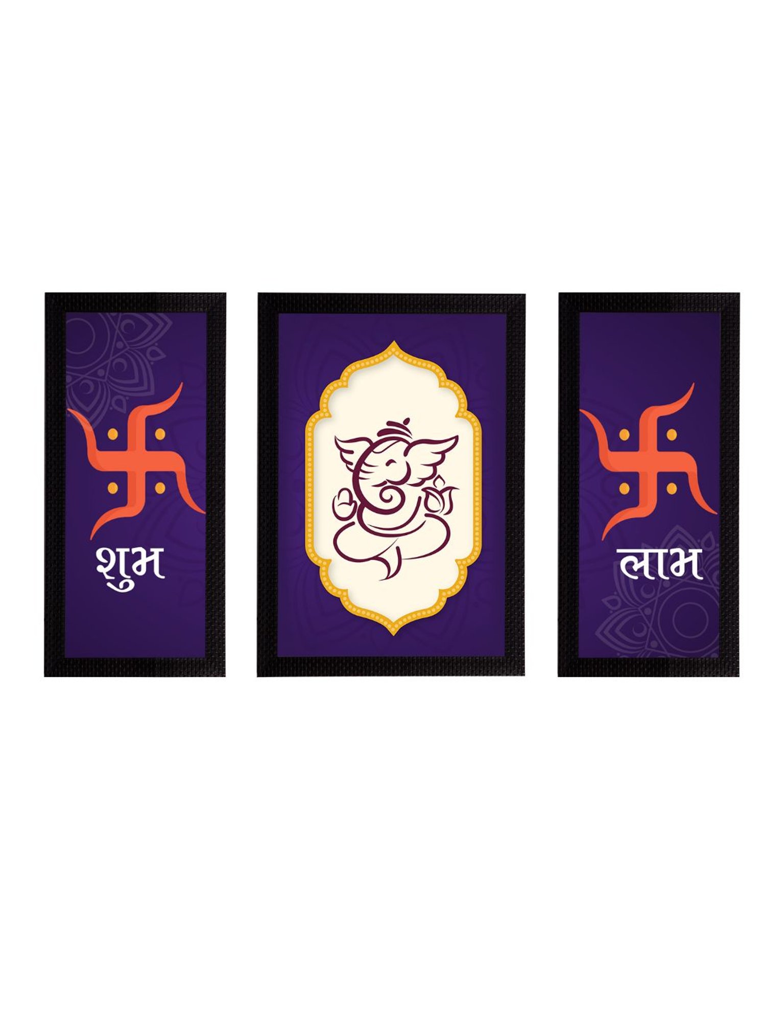 eCraftIndia Set of 3 Lord Ganesha Satin Matt Texture UV Art Painting