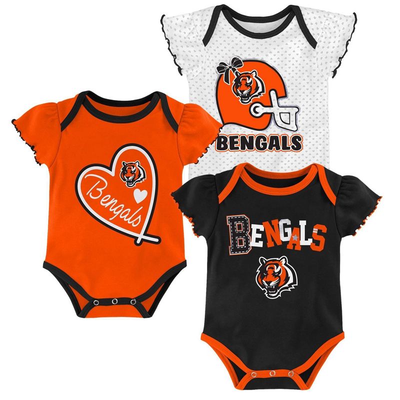 NFL Cincinnati Bengals Baby Girls' Newest Fan 3pk Bodysuit Set - 18M