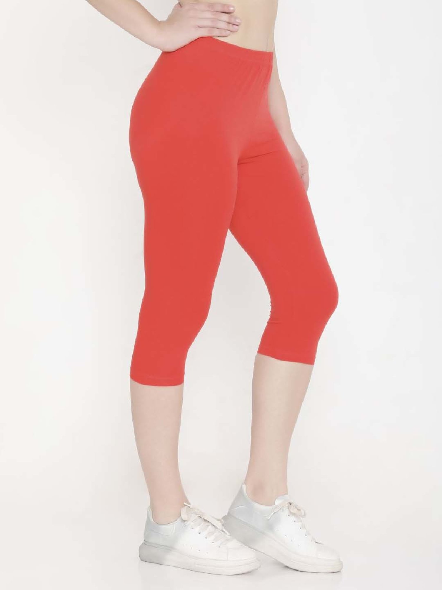 FEELINGS Orange Cotton Plain Capris