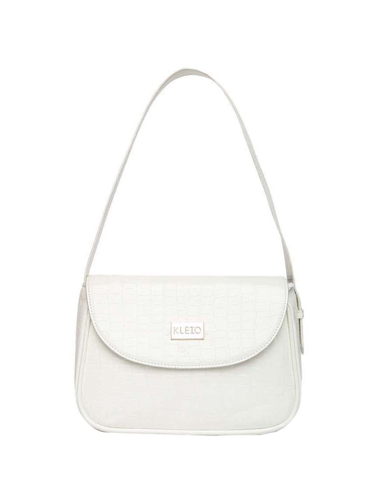 KLEIO White Textured Medium Shoulder Bag