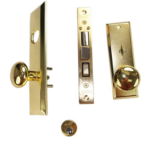 Guard Security Metro Version (Like Marks 114A/3) P8888RAK Polished Brass US3 Right Hand Apartment Mortise Entry Lockset, self-Adjusting spindles with Screwless Knobs Thru Bolted Lock Set