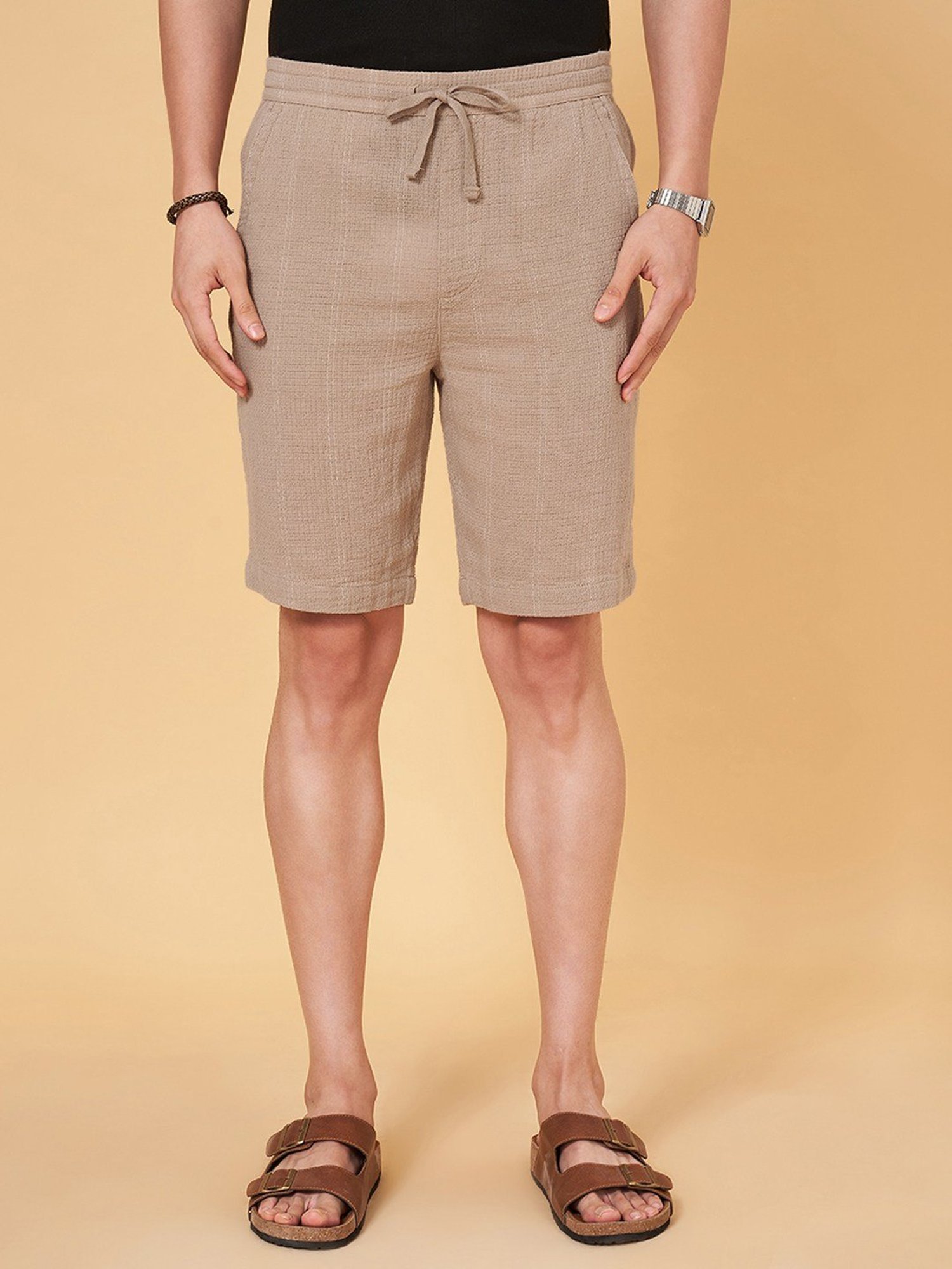 7 Alt By Pantaloons Kelp Slim Fit Texture Shorts