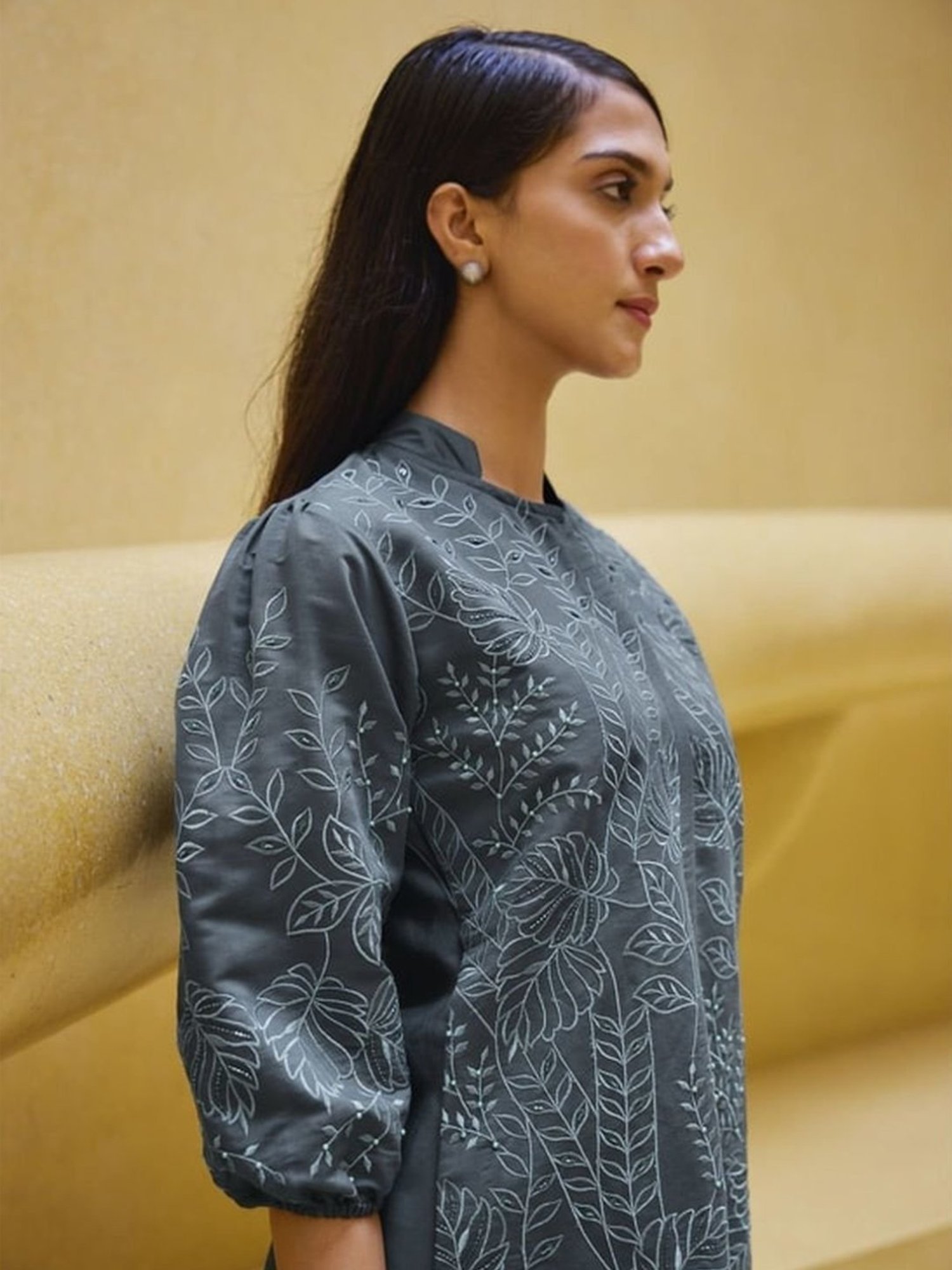 Autumnlane Grey Ashima Cloud Full Work Tunic With Pant Co-ord Set