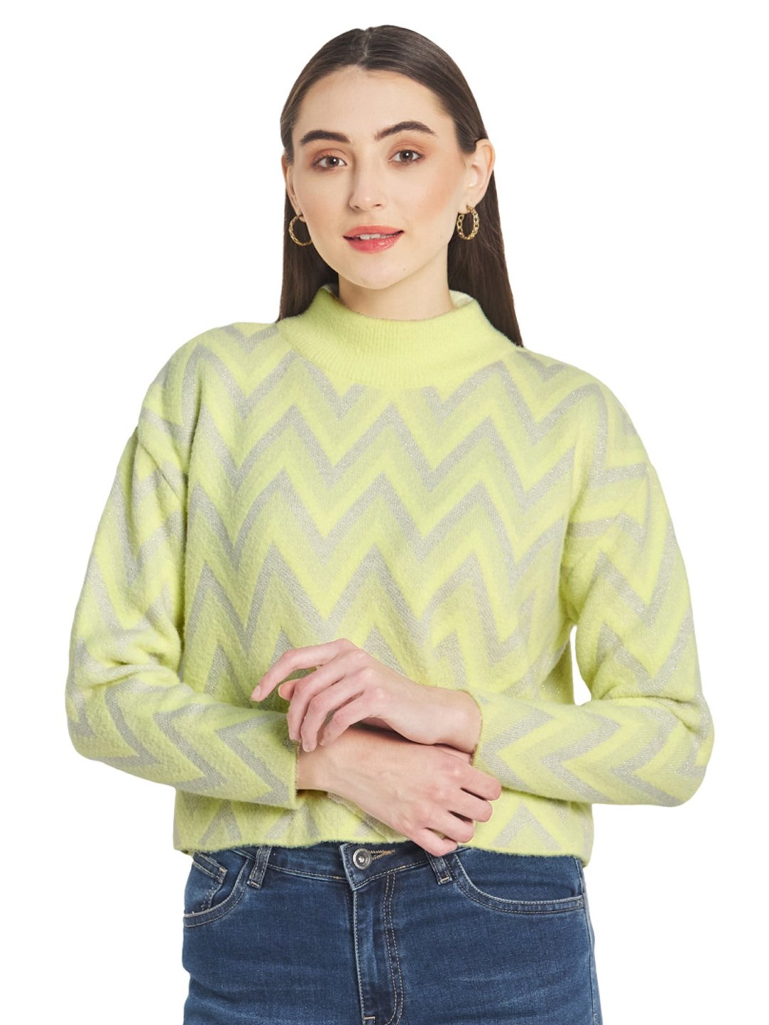 METTLE Yellow & Grey Printed Pullover
