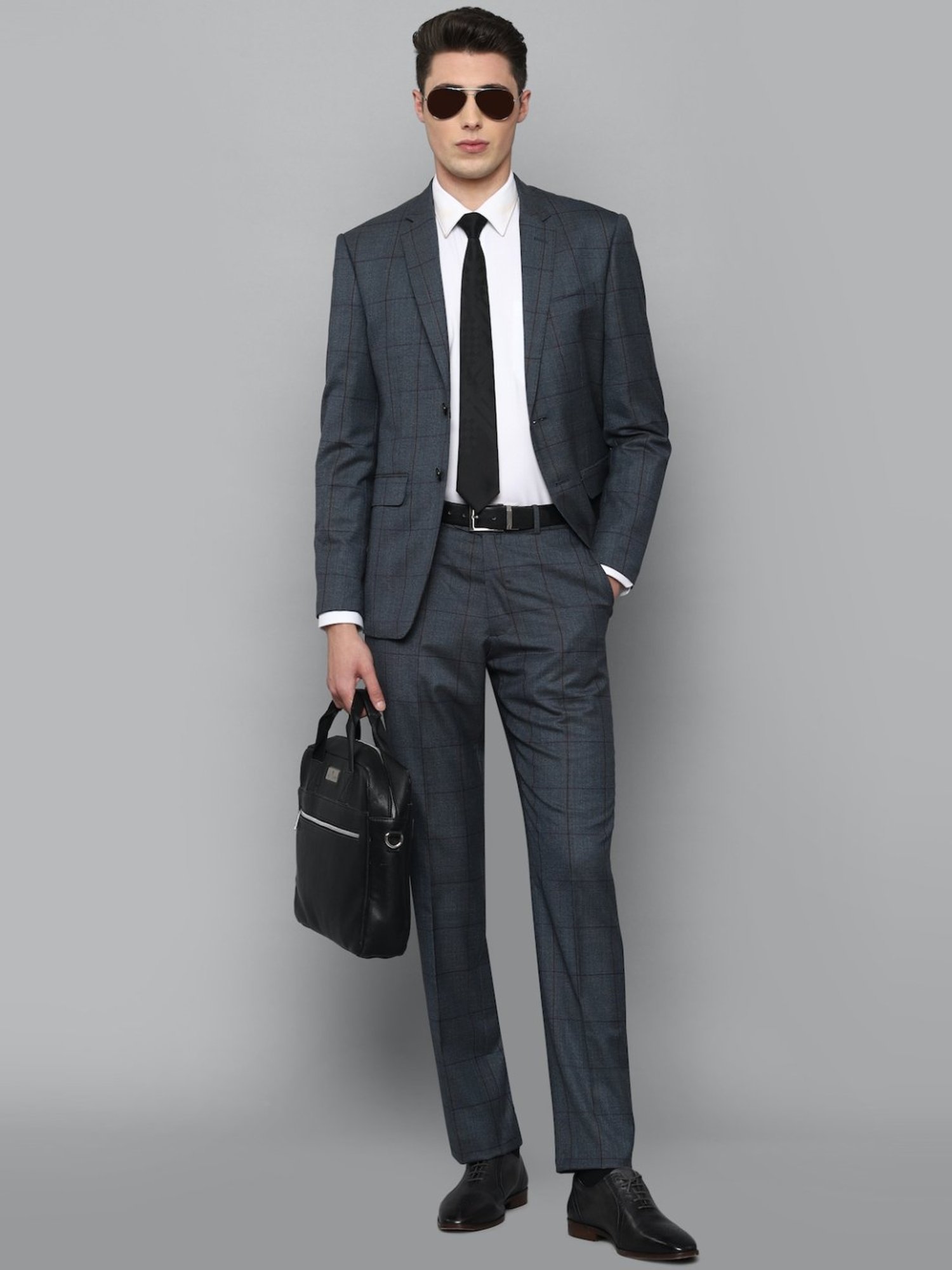 Luxure By Louis Philippe Grey Slim Fit Checks Two Piece Suit
