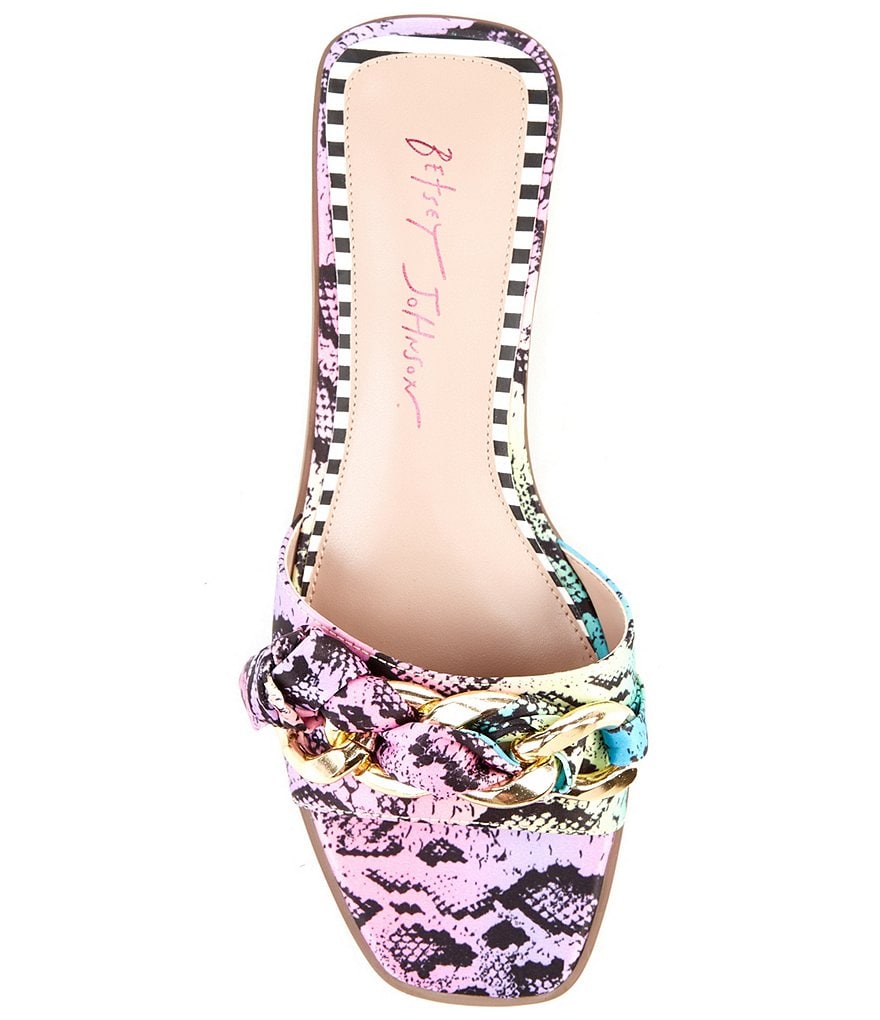 Betsey Johnson Milley Rainbow Snake Print Chain Slides