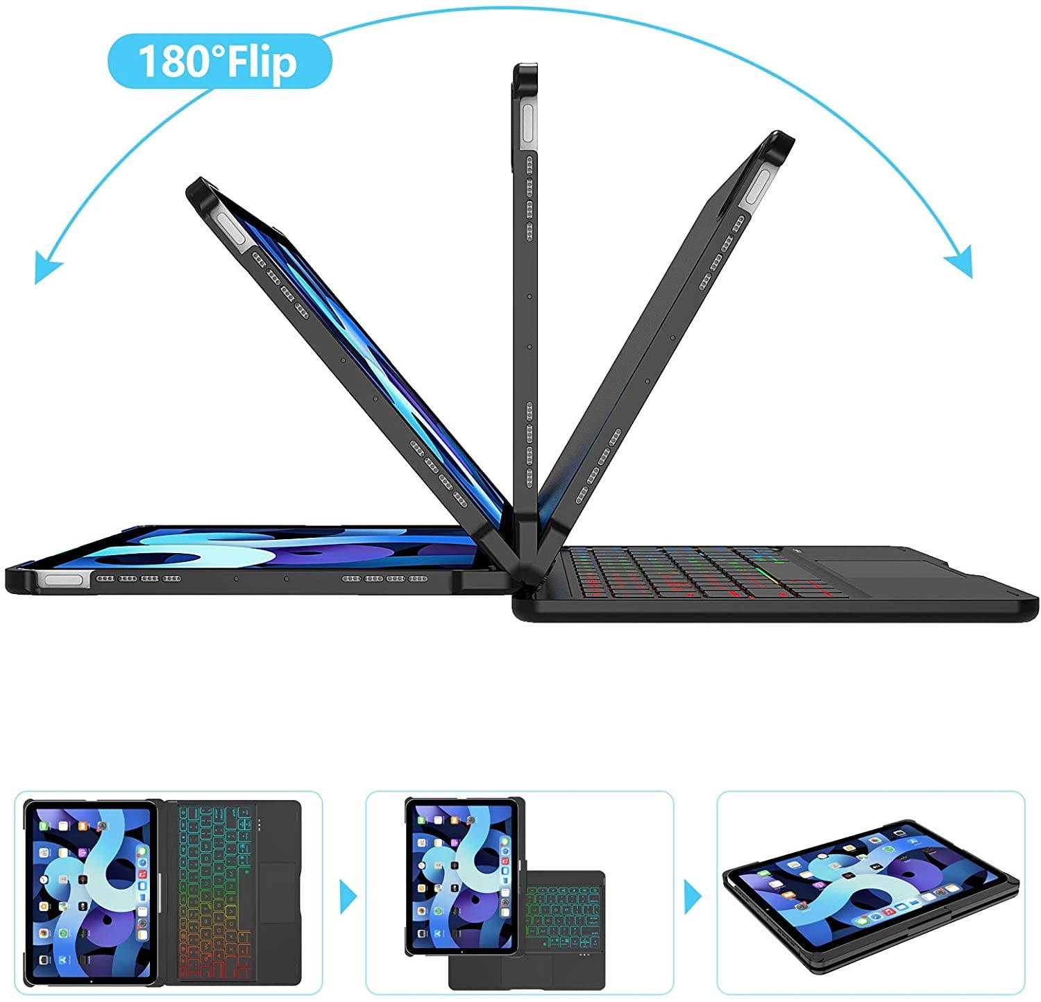 iPad Air 4th Generation Case with Keyboard (10.9 inch 2020) iPad Pro 11 Case 2020 with Keyboard- 7 Color Backlight- 360&deg Rotatable- Touchpad Keyboard Case for iPad Air 4th Gen/iPad Pro 11(Black)