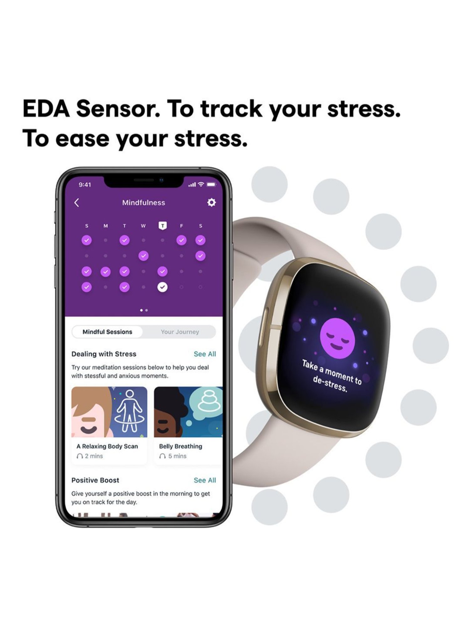 FITBIT FB512GLWT Sense Smart Watch for Unisex (Beige)