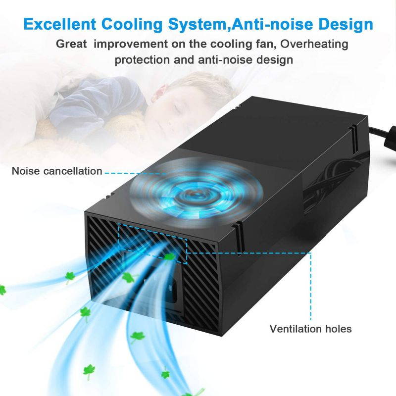 Xbox one power brick with cable, [upgraded version] UK or AC adapter replacement charger is suitable for Xbox One console with 110-220 V voltage  US Plug