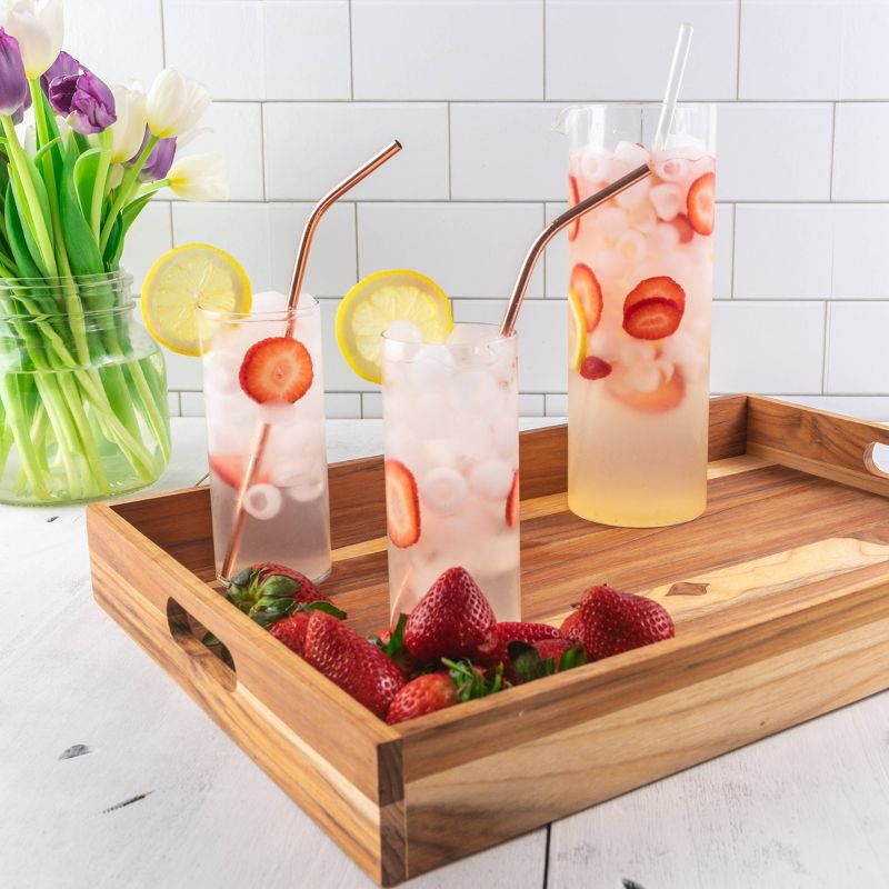 Lipper International Large Teak Tray with Cut Out Handles