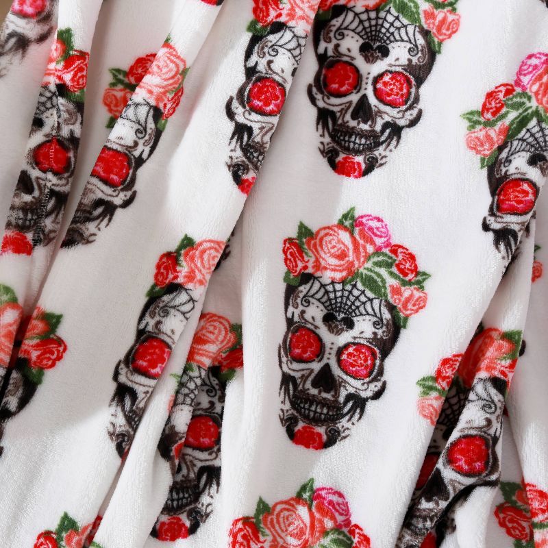 50"x60" Fancy Sugar Skulls Printed Halloween Throw Blanket White - Better Living