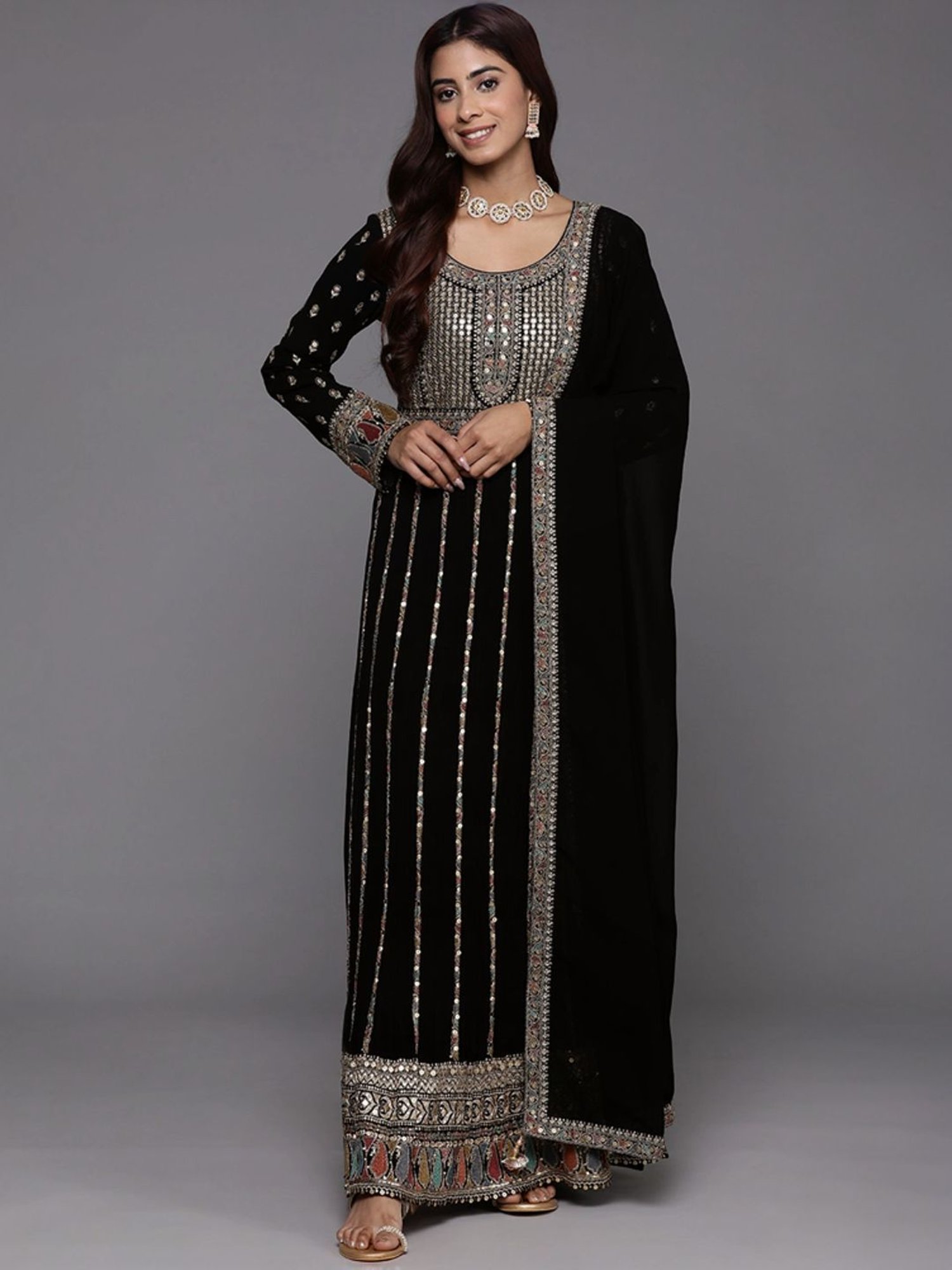 Libas Art Black Embroidered Kurta Palazzo Set With Dupatta