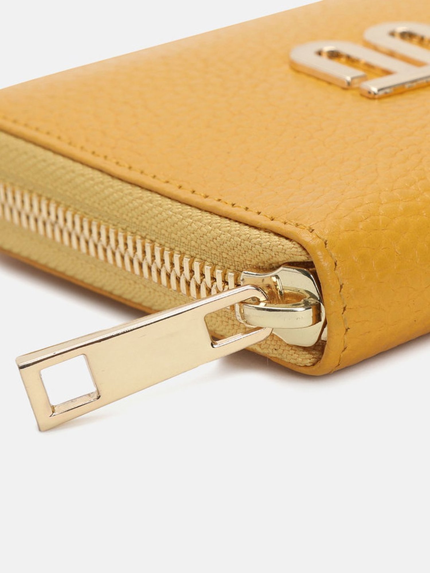 BAGATT Yellow Leather Solid Zip Around Wallet