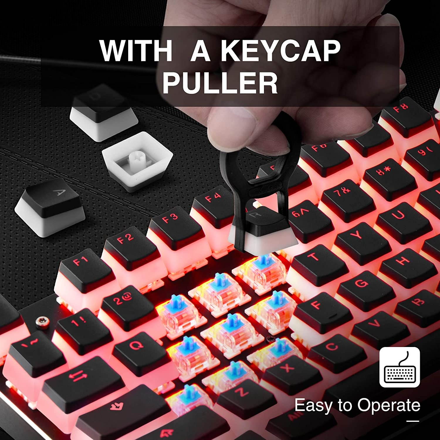 Havit Keycaps 60 87 104 Double Shot Backlit PBT Pudding Keycap Set with Puller for DIY Cherry MX RGB Mechanical Keyboard (Black)