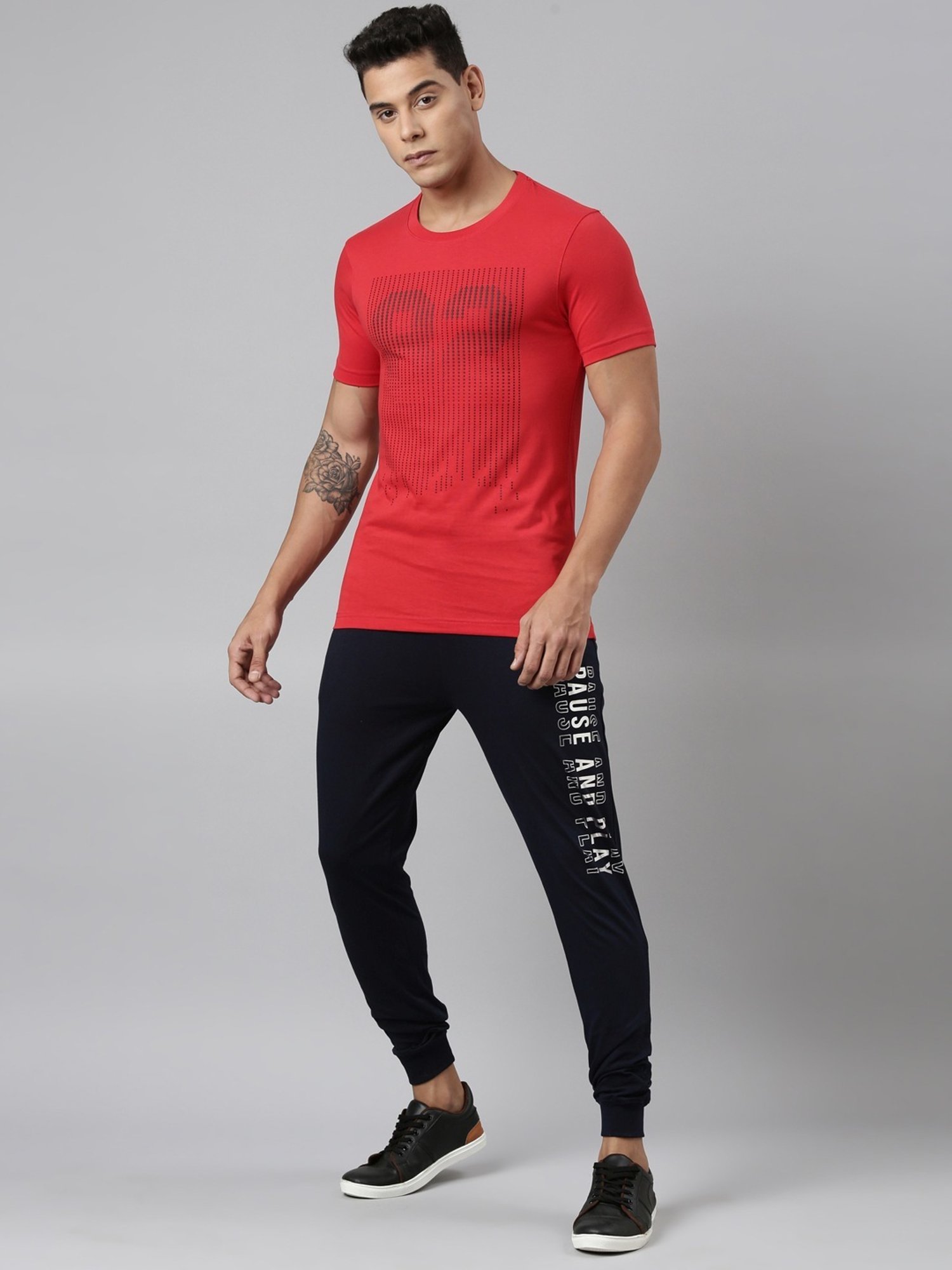 Dixcy Scott Maximus Blue Cotton Regular Fit Printed Sports Joggers