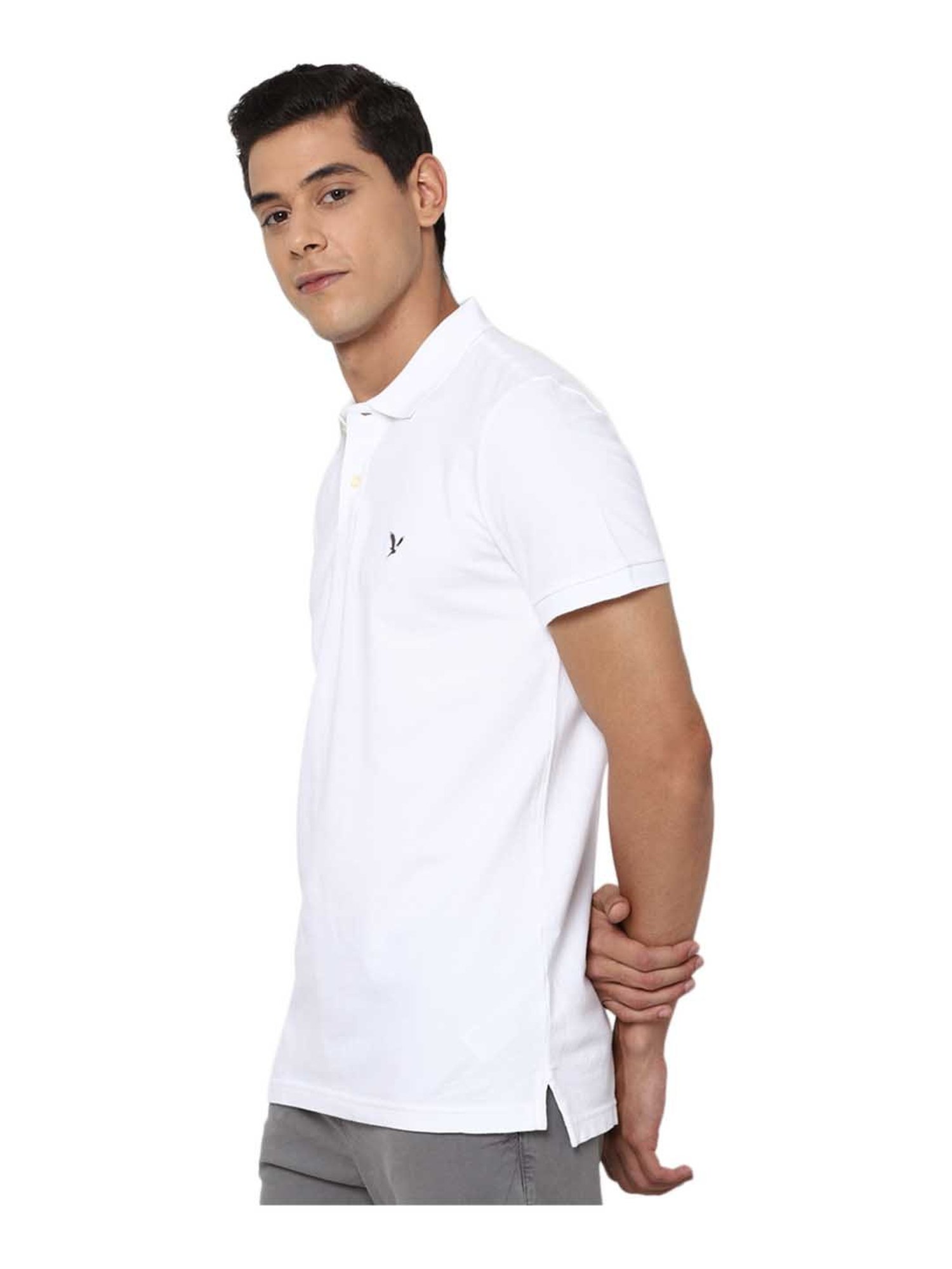 American Eagle White Solid Polo T-Shirt