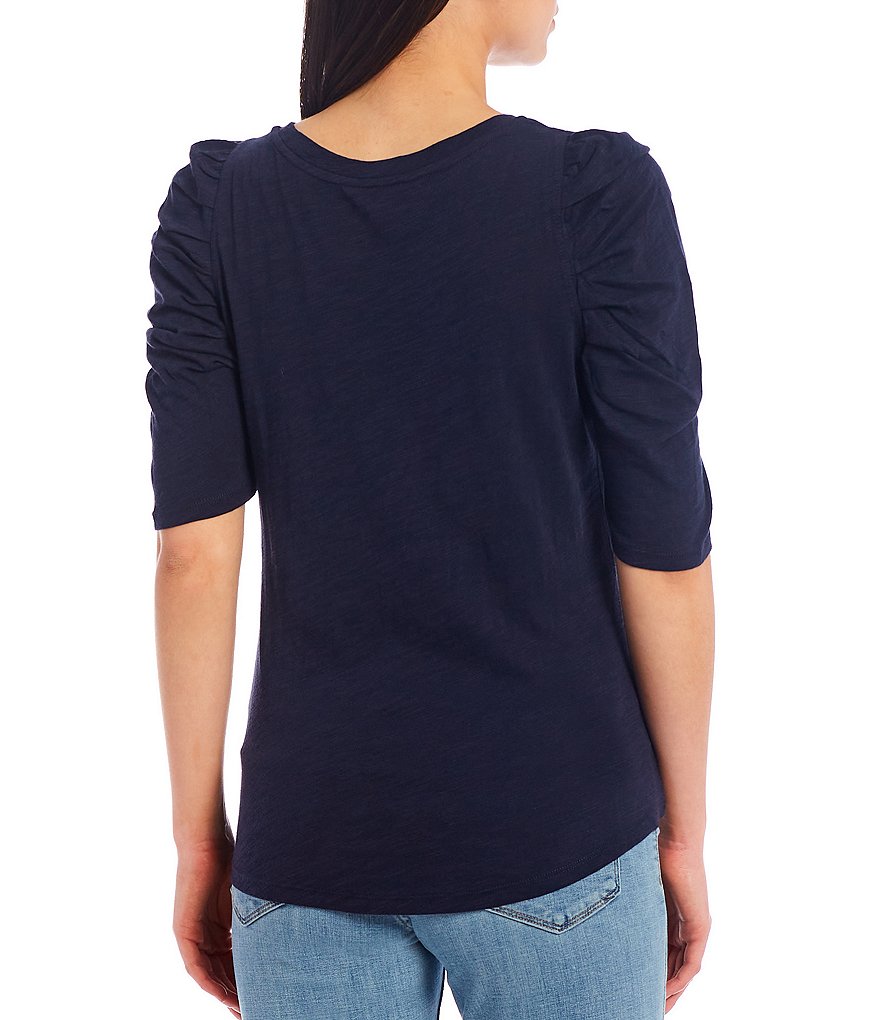 Liverpool Los Angeles Gathered Short Sleeve Slub Jersey Tee