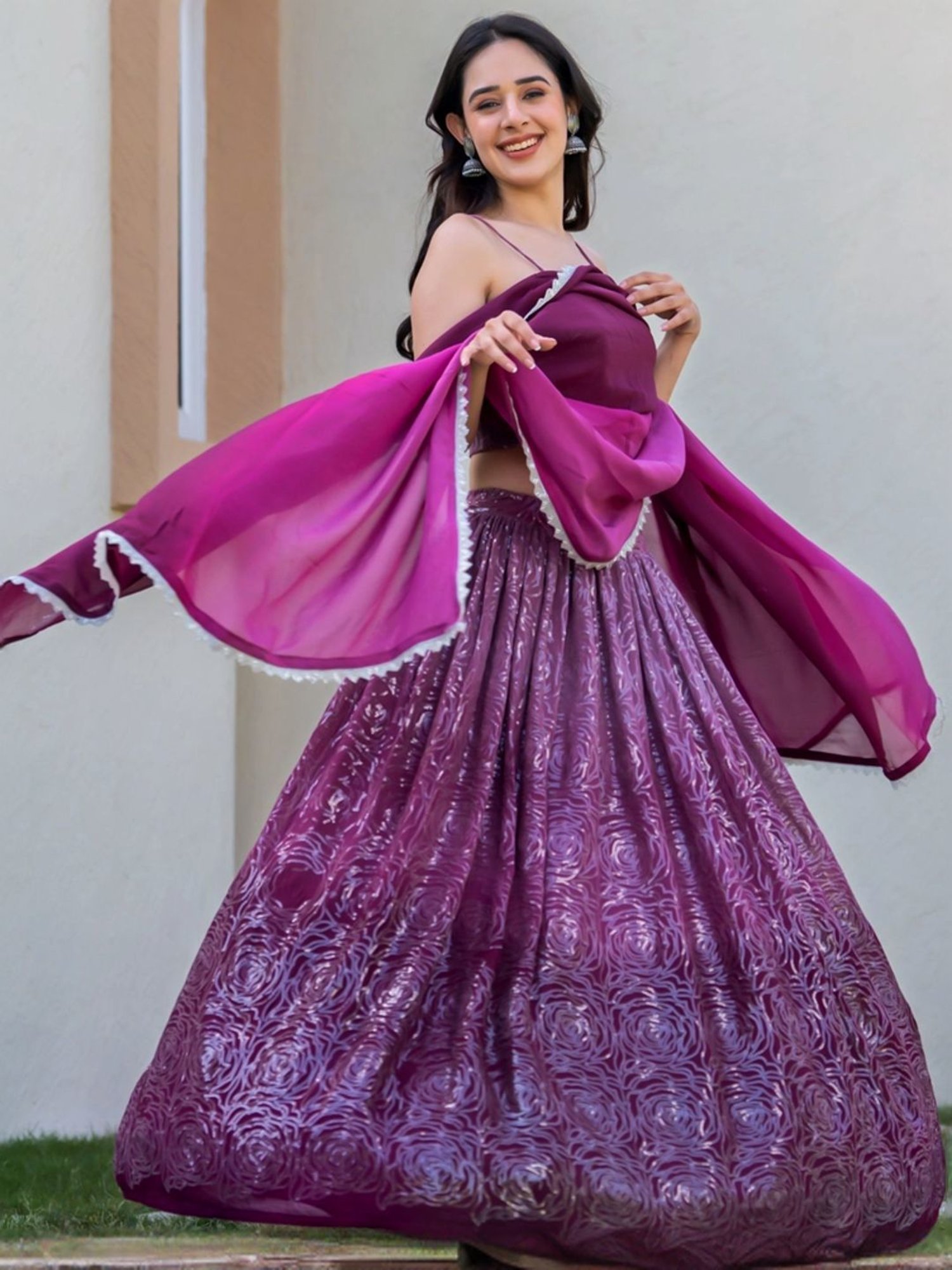 HOUSE OF JAMOTI Purple Embellished Lehenga Choli Set With Dupatta